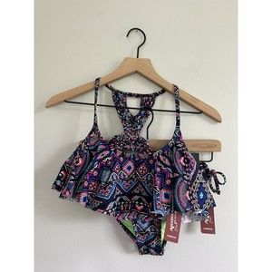 Women’s 2 Piece Bikini Bright Colors And Unique Racer back Size Medium New